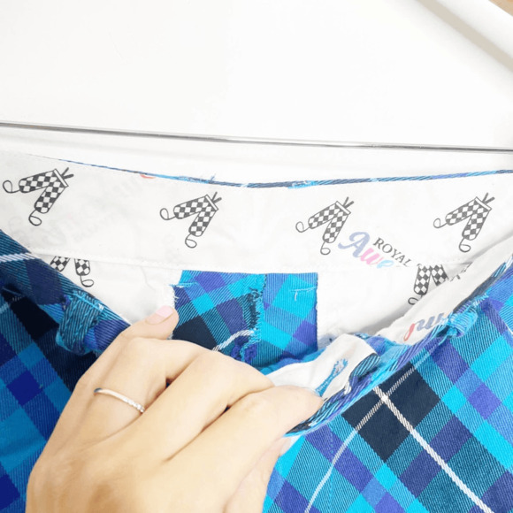 Royal & Awesome BLUE PLAID TREWS SHORTS golf preppy tee loop tour slit Mens 30 - Picture 7 of 7